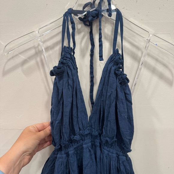 Lulu’s Pretty As a Picture Navy Blue Ruffle Halter Dress - Picture 4 of 12